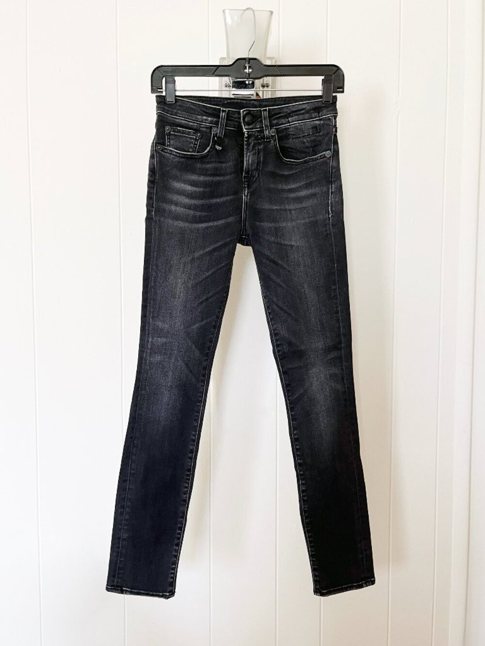 R13 Jenny Mid Rise Skinny Black Jeans Sz 25